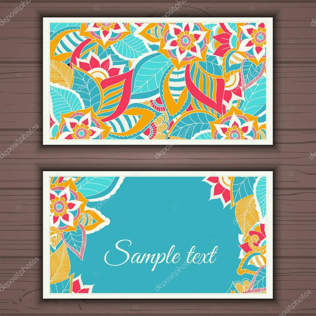 Colorful floral ornamental business card element