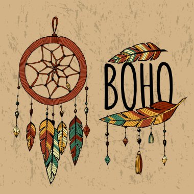 Elle çizilmiş boho koleksiyonu