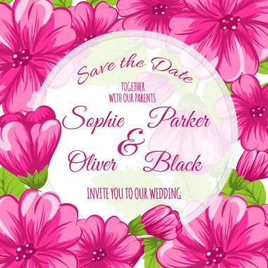 Düğün davetiye kartı suite çiçek ve meyveleri ile. Templates.Vector illüstrasyon