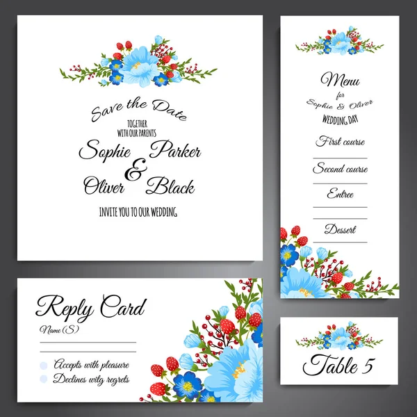 Esküvői virágmeghívó kártya — Stock Vector