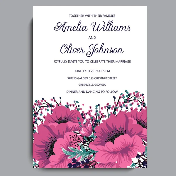 Tarjeta de invitación floral de boda — Vector de stock