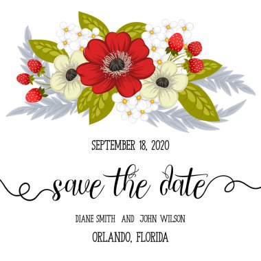 Çiçekli düğün davetiye kartı Süiti. Şablon. Vektör çizim