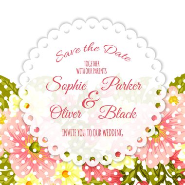 Çiçekli düğün davetiye kartı Süiti. Şablon. Vektör çizim