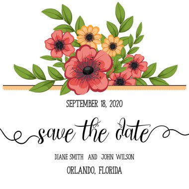 Çiçekli düğün davetiye kartı Süiti. Şablon. Vektör çizim