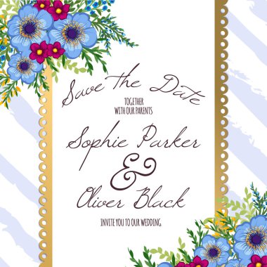 Çiçekli düğün davetiye kartı Süiti. Şablon. Vektör çizim