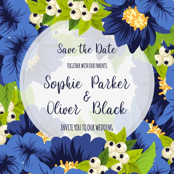 Çiçekli düğün davetiye kartı Süiti. Şablon. Vektör çizim