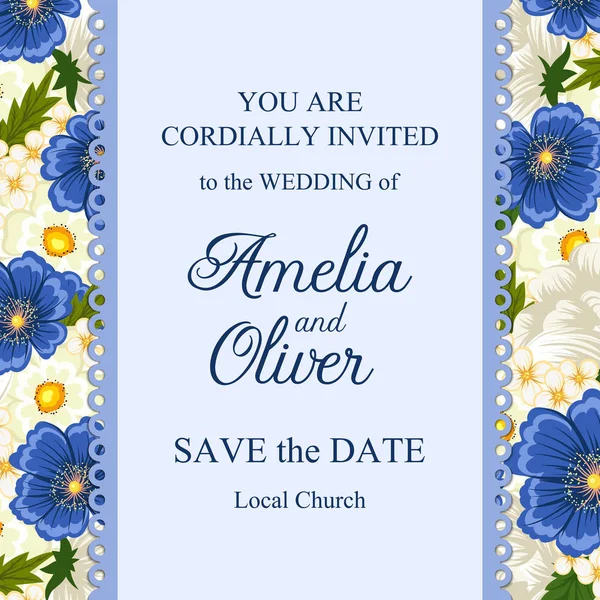 Çiçekli düğün davetiye kartı Süiti. Şablon. Vektör çizim