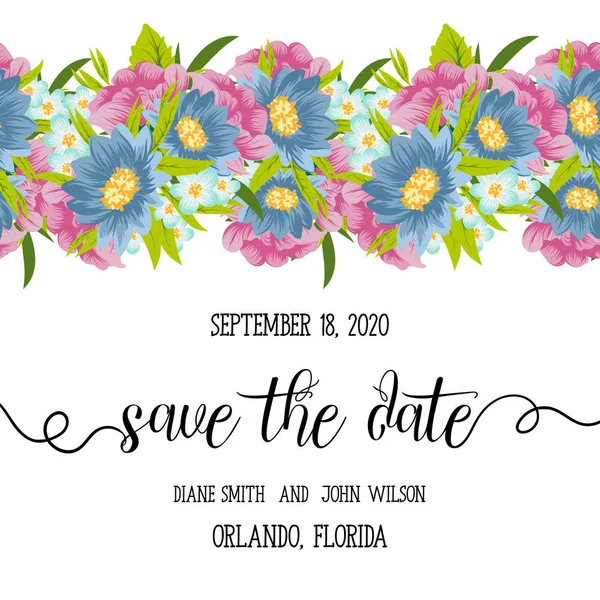 Çiçekli düğün davetiye kartı Süiti. Şablon. Vektör çizim