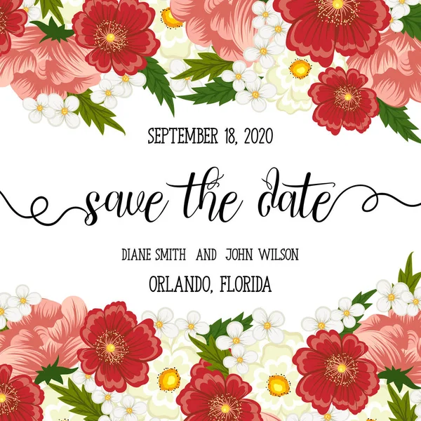 Çiçekli düğün davetiye kartı Süiti. Şablon. Vektör çizim