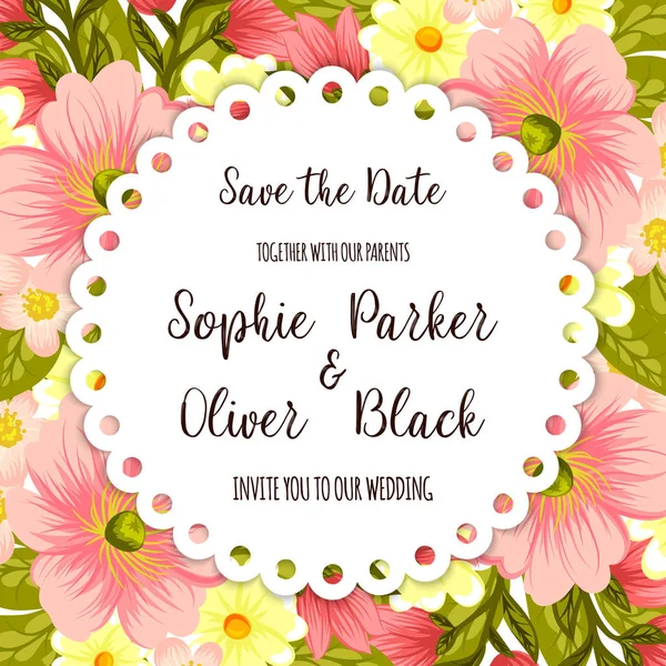 Çiçekli düğün davetiye kartı Süiti. Şablon. Vektör çizim