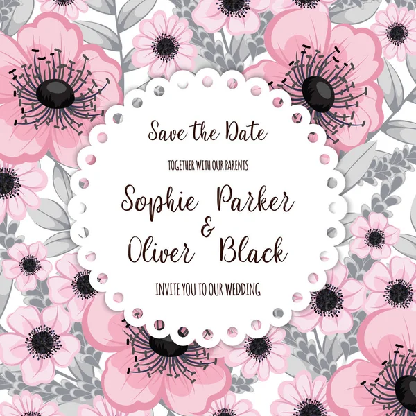 Çiçekli düğün davetiye kartı Süiti. Şablon. Vektör çizim