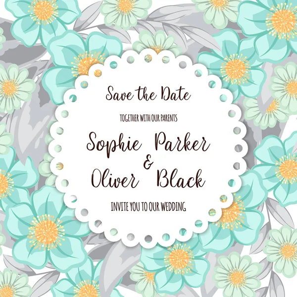 Çiçekli düğün davetiye kartı Süiti. Şablon. Vektör çizim