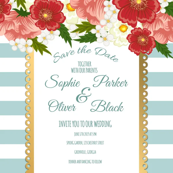 Çiçekli düğün davetiye kartı Süiti. Şablon. Vektör çizim