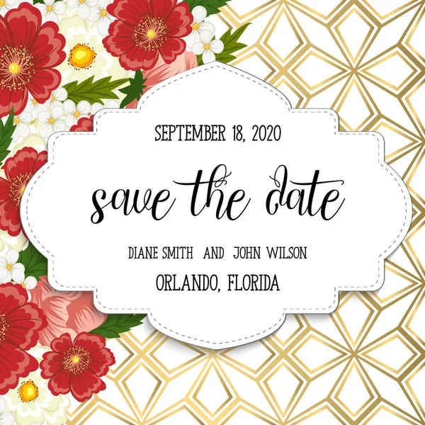 Çiçekli düğün davetiye kartı Süiti. Şablon. Vektör çizim