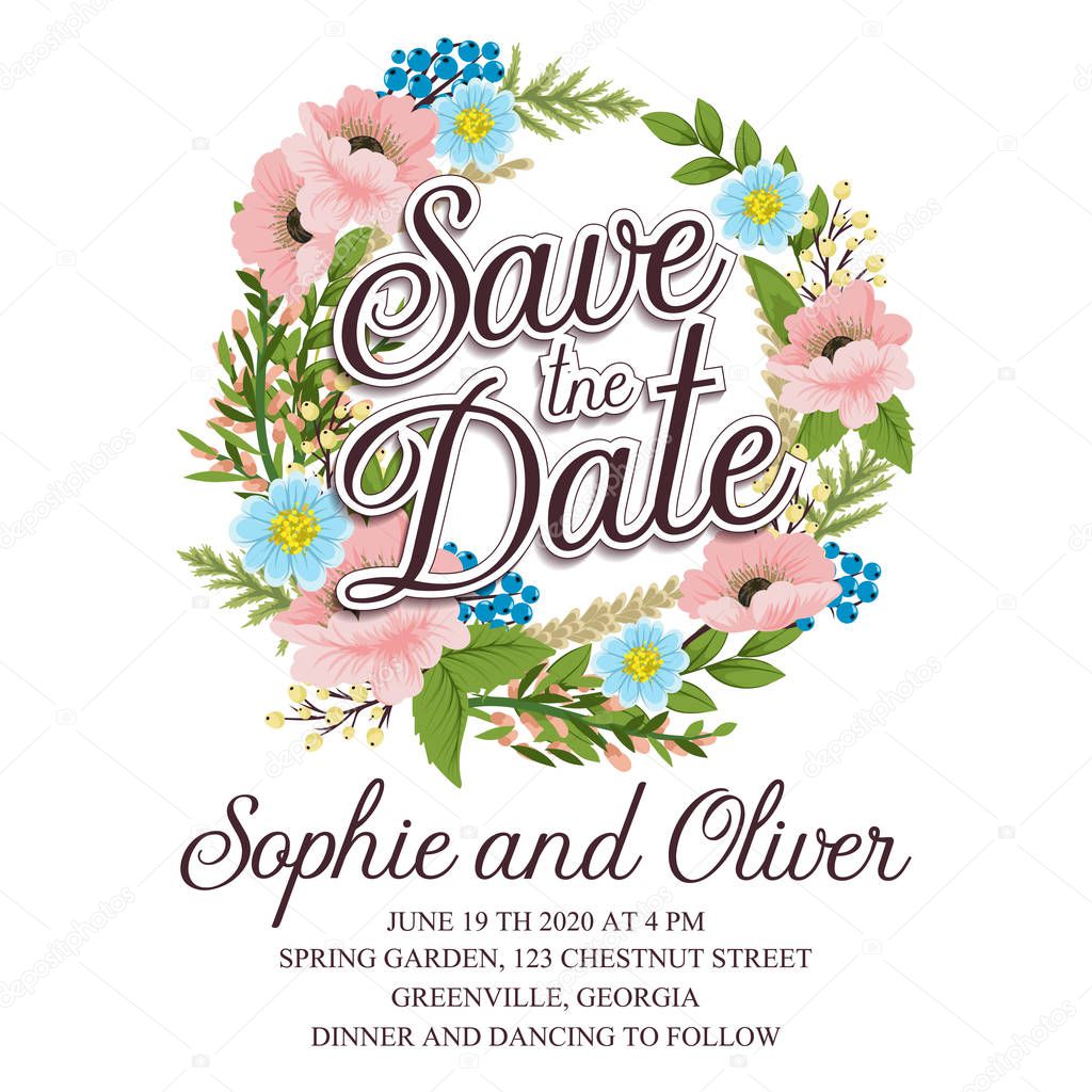 Wedding invitation card suite with flowers. Template. Vector Illustration
