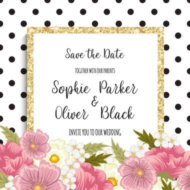 Düğün davetiye kartı suite ile çiçek Templates.Vector illüstrasyon