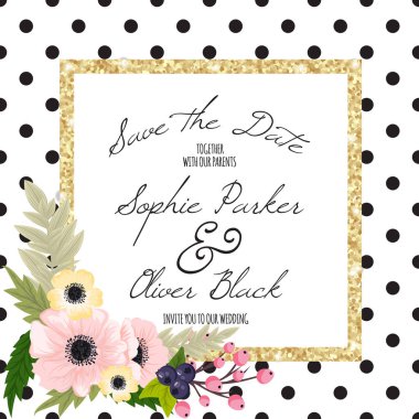 Düğün davetiye kartı suite ile çiçek Templates.Vector illüstrasyon