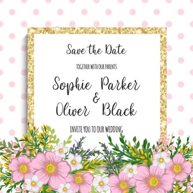 Düğün davetiye kartı suite ile çiçek Templates.Vector illüstrasyon