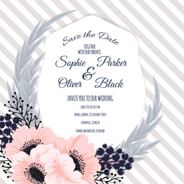 Düğün davetiye kartı suite ile çiçek Templates.Vector illüstrasyon