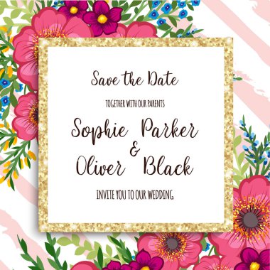 Düğün davetiye kartı suite ile çiçek Templates.Vector illüstrasyon