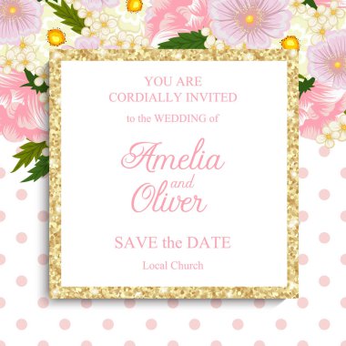 Düğün davetiye kartı suite ile çiçek Templates.Vector illüstrasyon