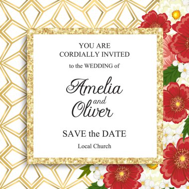 Düğün davetiye kartı suite ile çiçek Templates.Vector illüstrasyon