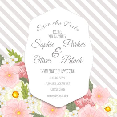 Düğün davetiye kartı suite ile çiçek Templates.Vector illüstrasyon