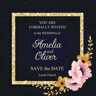 Düğün davetiye kartı suite ile çiçek Templates.Vector illüstrasyon