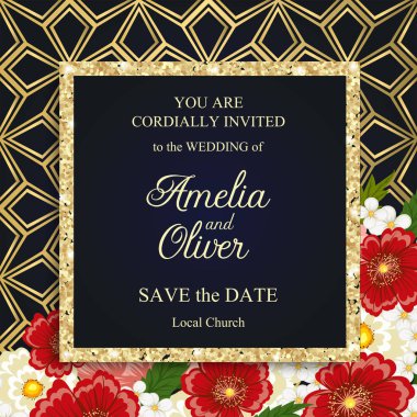 Düğün davetiye kartı suite ile çiçek Templates.Vector illüstrasyon