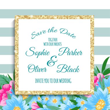 Düğün davetiye kartı suite ile çiçek Templates.Vector illüstrasyon