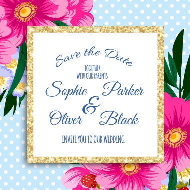 Düğün davetiye kartı suite ile çiçek Templates.Vector illüstrasyon