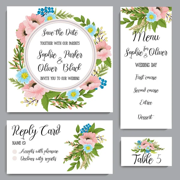 Design de convite de casamento floral — Vetor de Stock