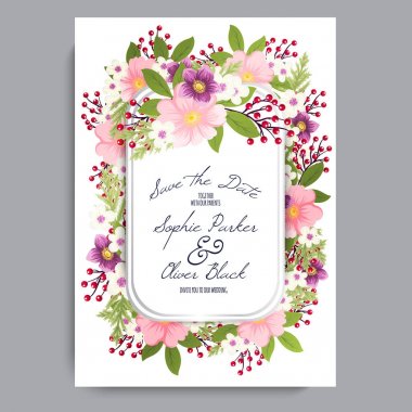 Tebrik kartı çiçeklerle, suluboya, düğün, doğum günü ve diğer tatil ve yaz arka plan için davetiye kullanılabilir. Vektör çizim. 