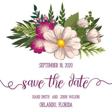 Tebrik kartı çiçeklerle, suluboya, düğün, doğum günü ve diğer tatil ve yaz arka plan için davetiye kullanılabilir. Vektör çizim