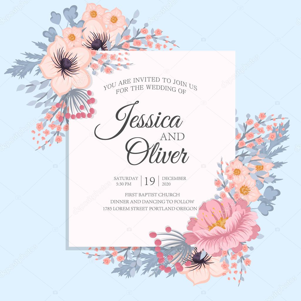 Floral Wedding Invitation elegant invite card vector Design