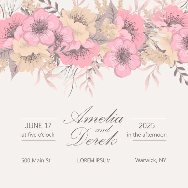 Floral Wedding Background Pink Beige Flowers — Stock Vector