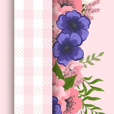 Çiçek sınır şablonu - pembe ve mavi çiçekli arkaplan