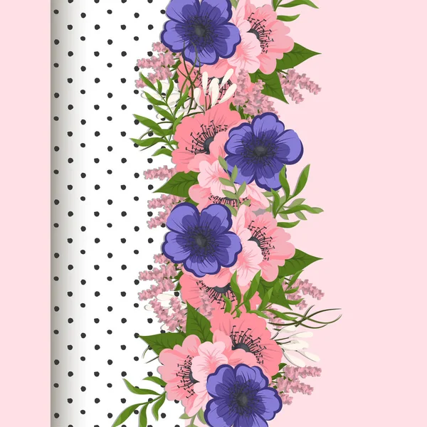 Шаблон Границы Цветов Розовый Синий Цветочный Фон — стоковый вектор