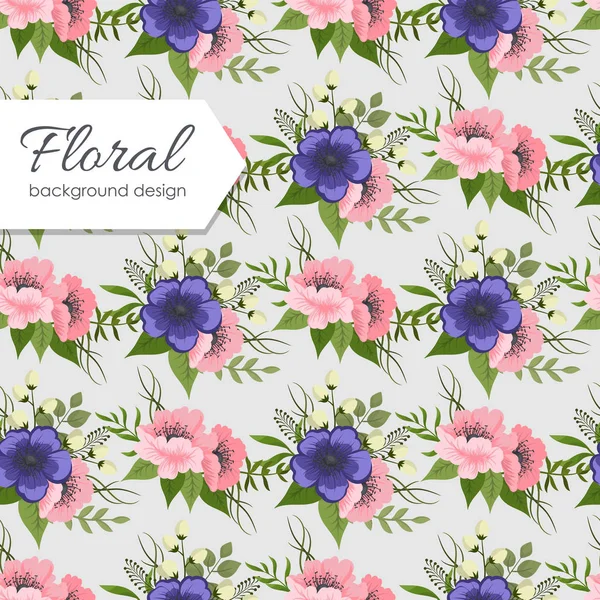 Floraler Hintergrund Nahtloses Muster Blaue Und Rosa Blumen — Stockvektor