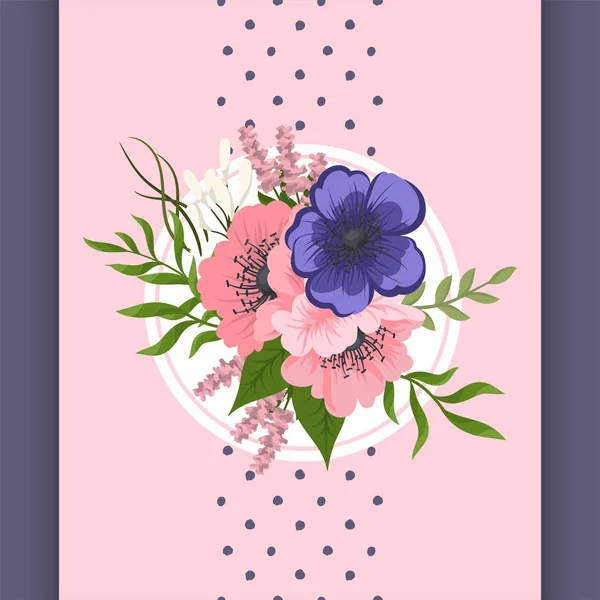 Bloemenrand Template Roze Blauwe Bloemen Achtergrond — Stockvector