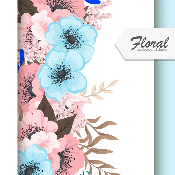 Lindo Borde Flores Flores Color Rosa Azul Claro — Vector de stock