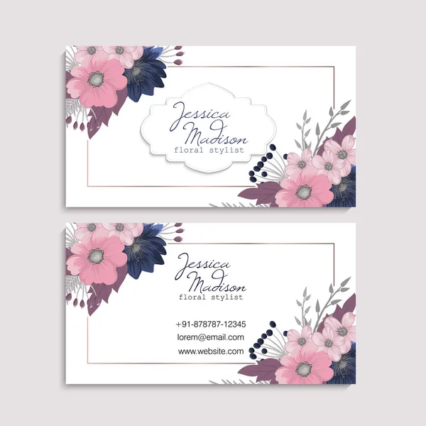 Business card flower - pink and blue flowers