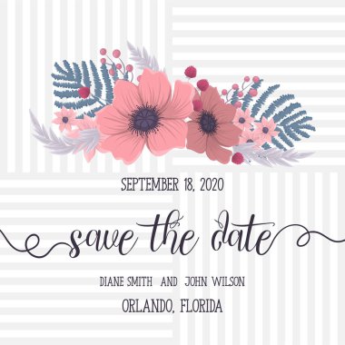 Çiçekli düğün şablonu - pembe çiçek kartı