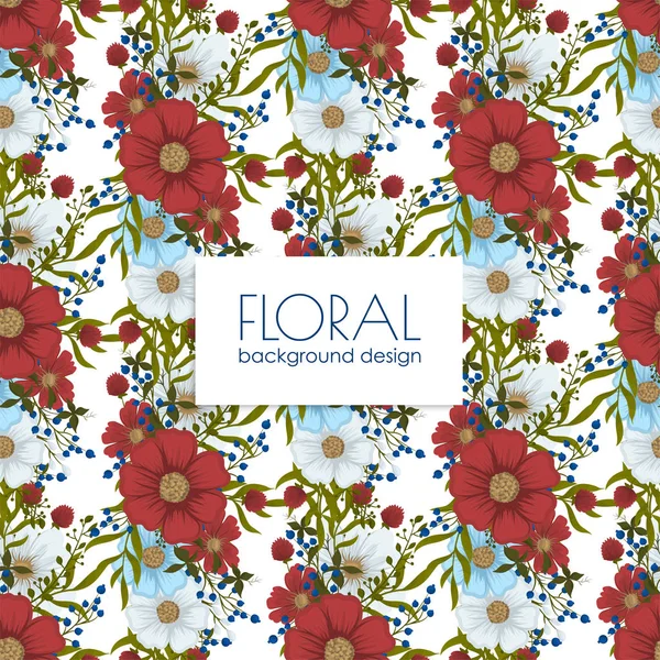 Flower Backrounds Red Light Blue White Flowers Seamless Pattern — Stock Vector