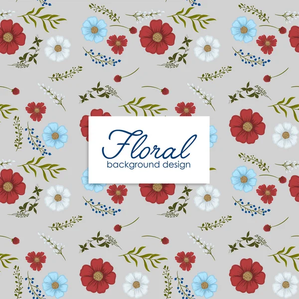 Arrière Ronds Fleurs Rouge Bleu Clair Fleurs Blanches Motif Sans — Image vectorielle