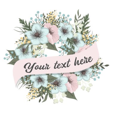 Çiçek çelengi çizimi - çiçekli nane yeşili daire çerçeve