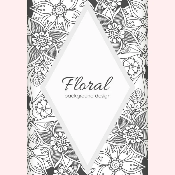 Floral Border Background White Black Flowers — Stock Vector