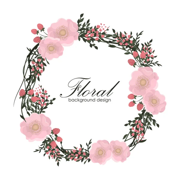Flower Wreath Drawing Pink Circle Frame Flowers — ストックベクタ