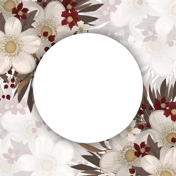 Moldura Floral Vermelha Flores Círculo Vermelho Branco — Vetor de Stock