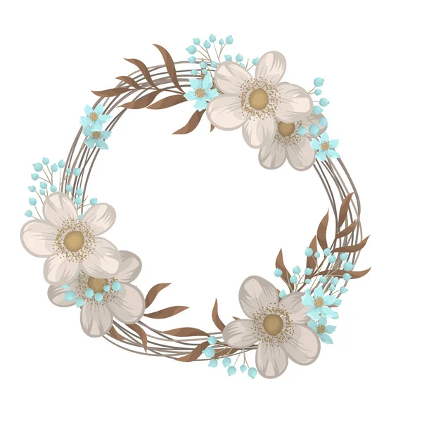 Dessin Couronne Fleurs Cadre Circulaire Avec Des Fleurs — Image vectorielle